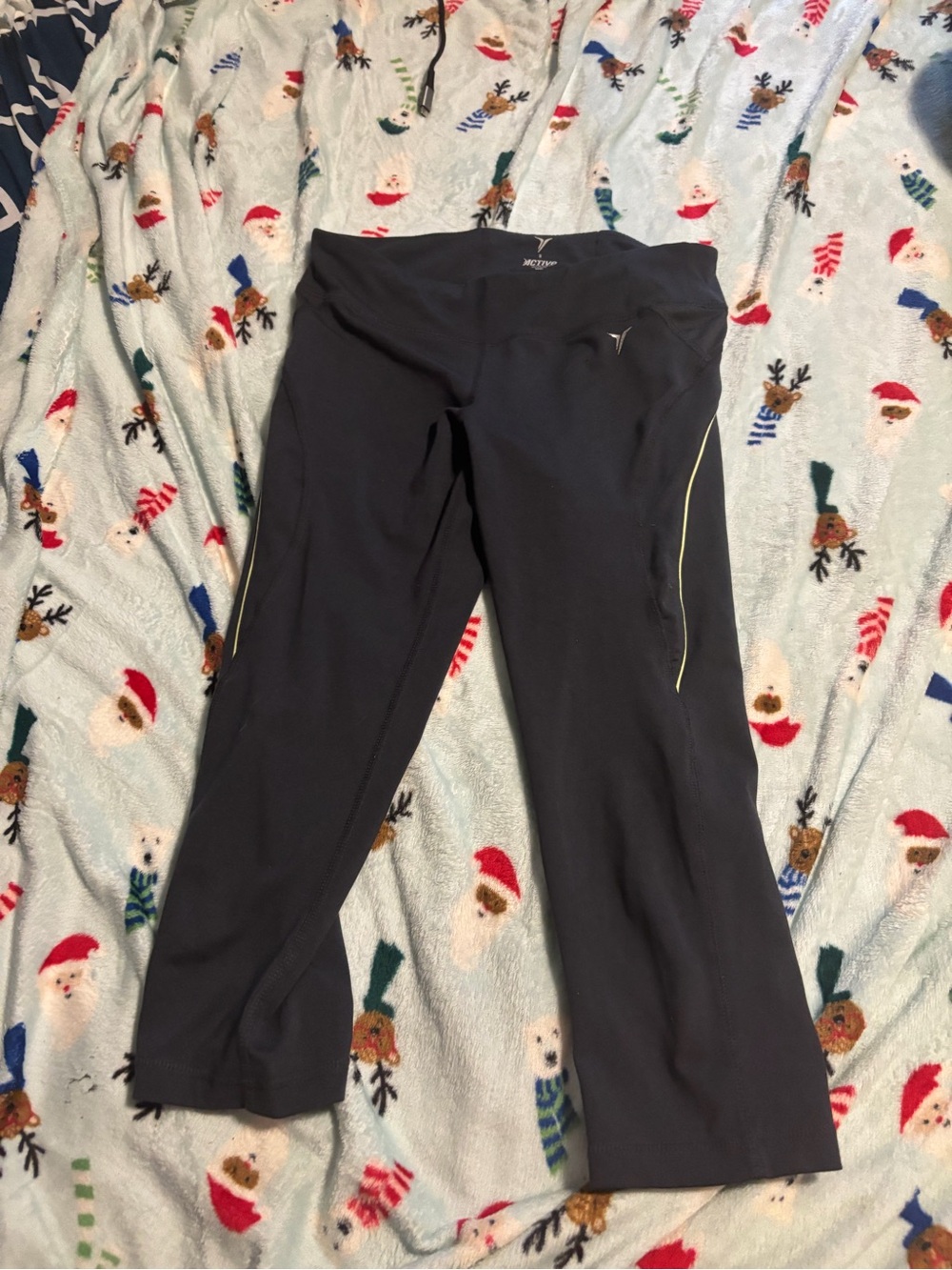 Black Athletic Capris with Yellow Piping